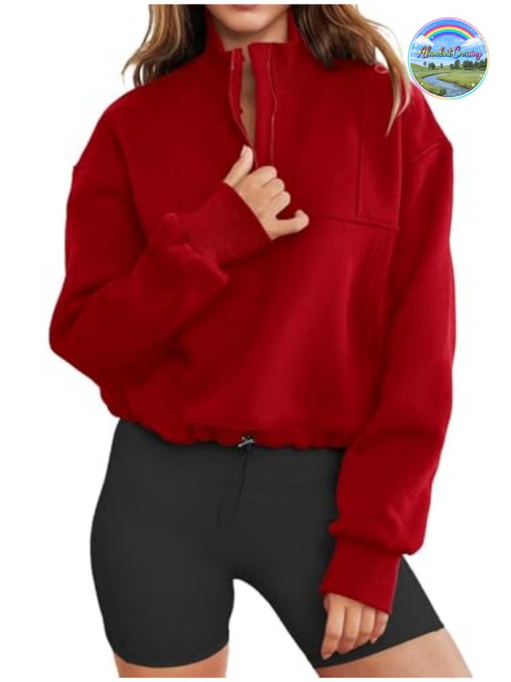 Womens Long Sleeve Half Zip Oversized Sweatshirt Cropped Pullover Top